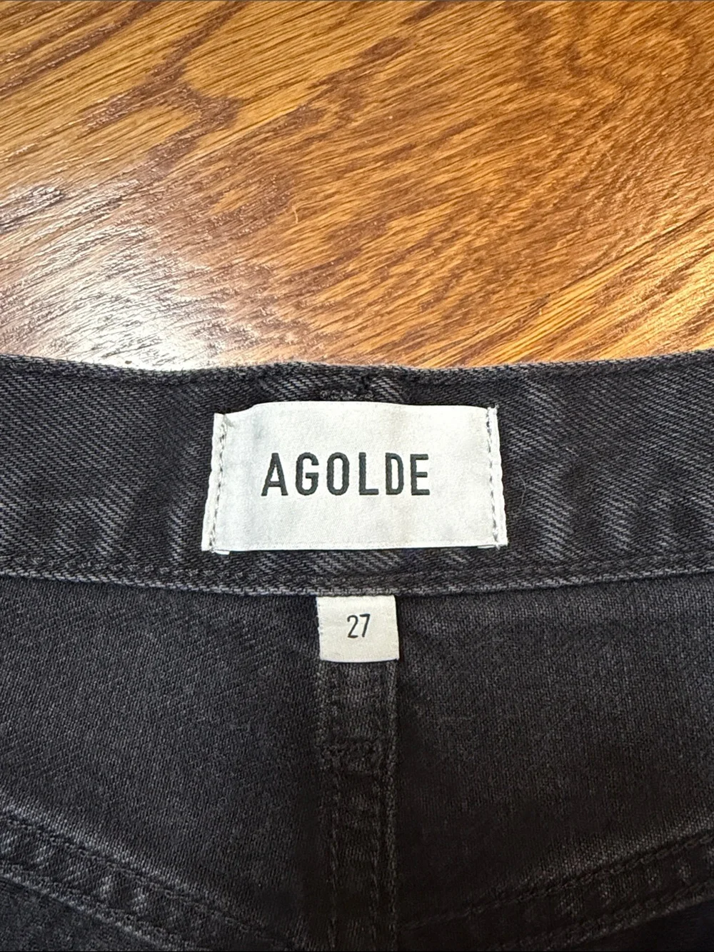 Agolde Parker Long Black Denim Shorts with Raw Hem 27